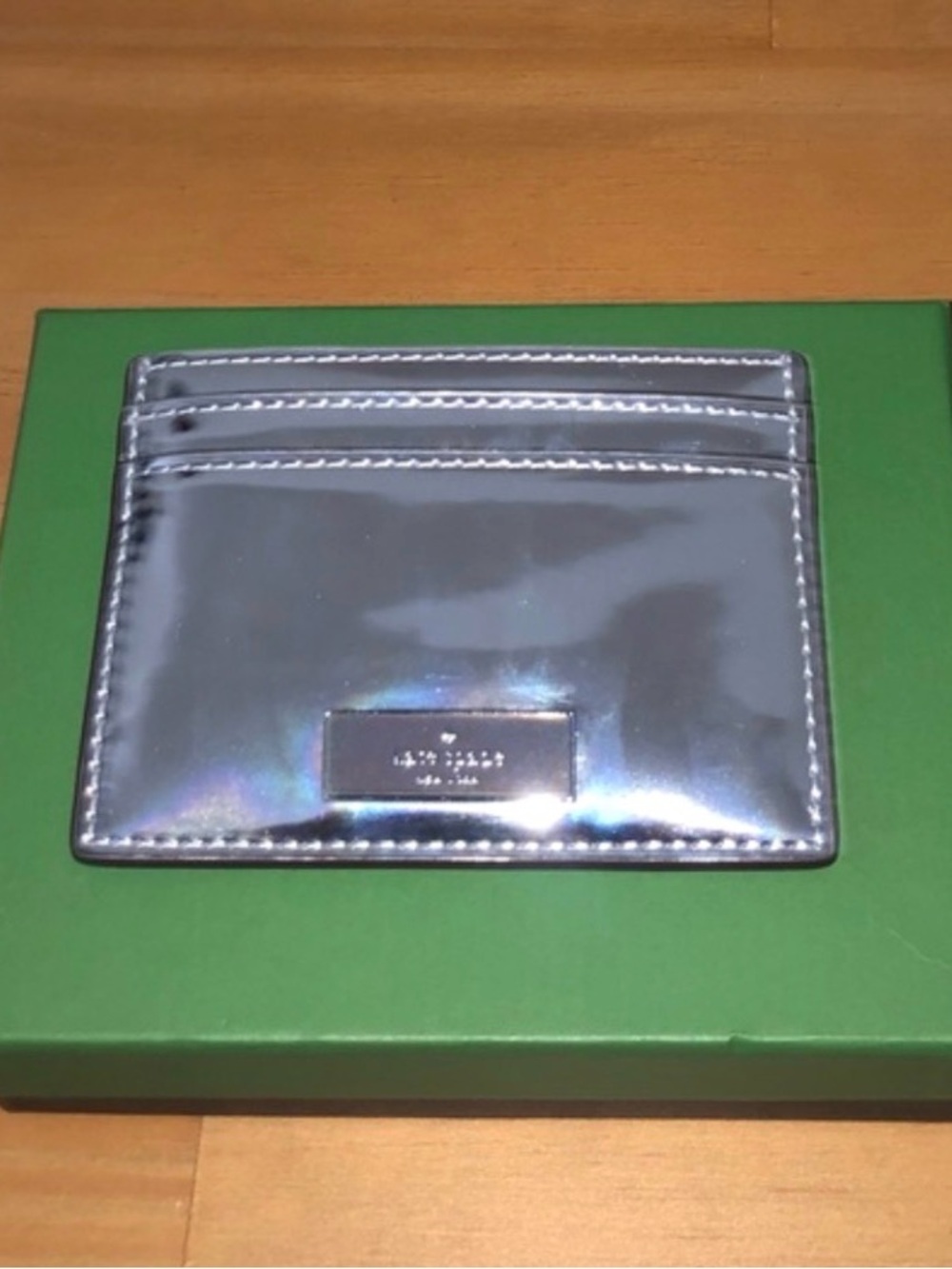kate spade Iridescent Metallic Silver Card Holder